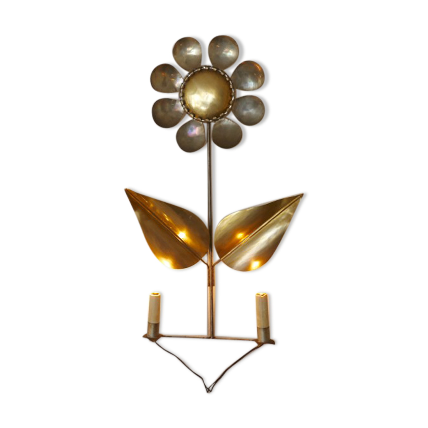 Early 1970s brass flower-shaped wall light