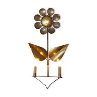 Early 1970s brass flower-shaped wall light