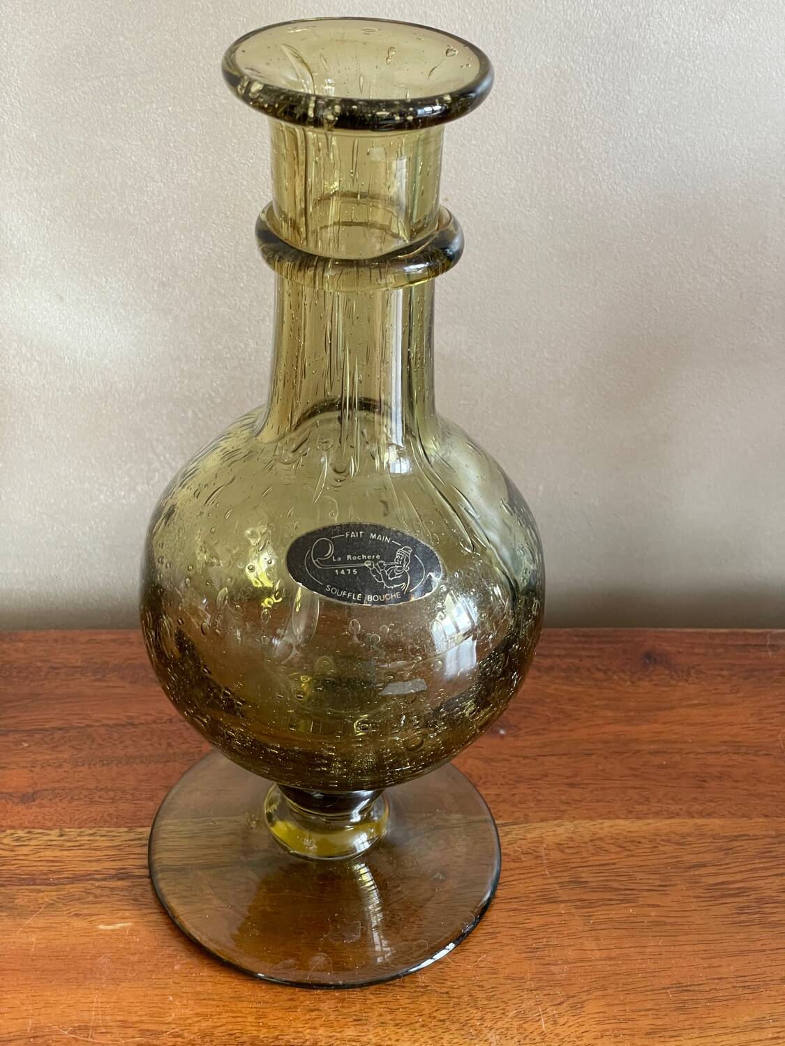 Carafe, candle holder in Biot glass