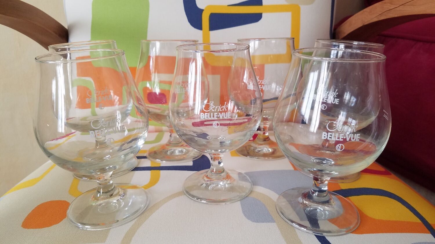 Lot of 7 vintage beer glasses "kriek gueuze belle-vue"