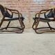 Pair of vintage skaï bamboo armchairs