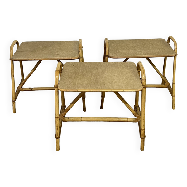 Table d'appoint / Bout de canapé en bambou et rotin