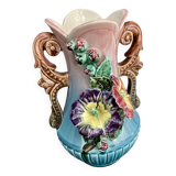 Barbotine vase with flower decoration - early 20th century