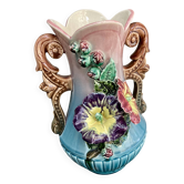 Barbotine vase with flower decoration - early 20th century