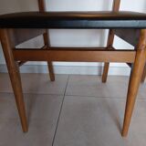 5 Scandinavian style chairs, wood and black faux leather.