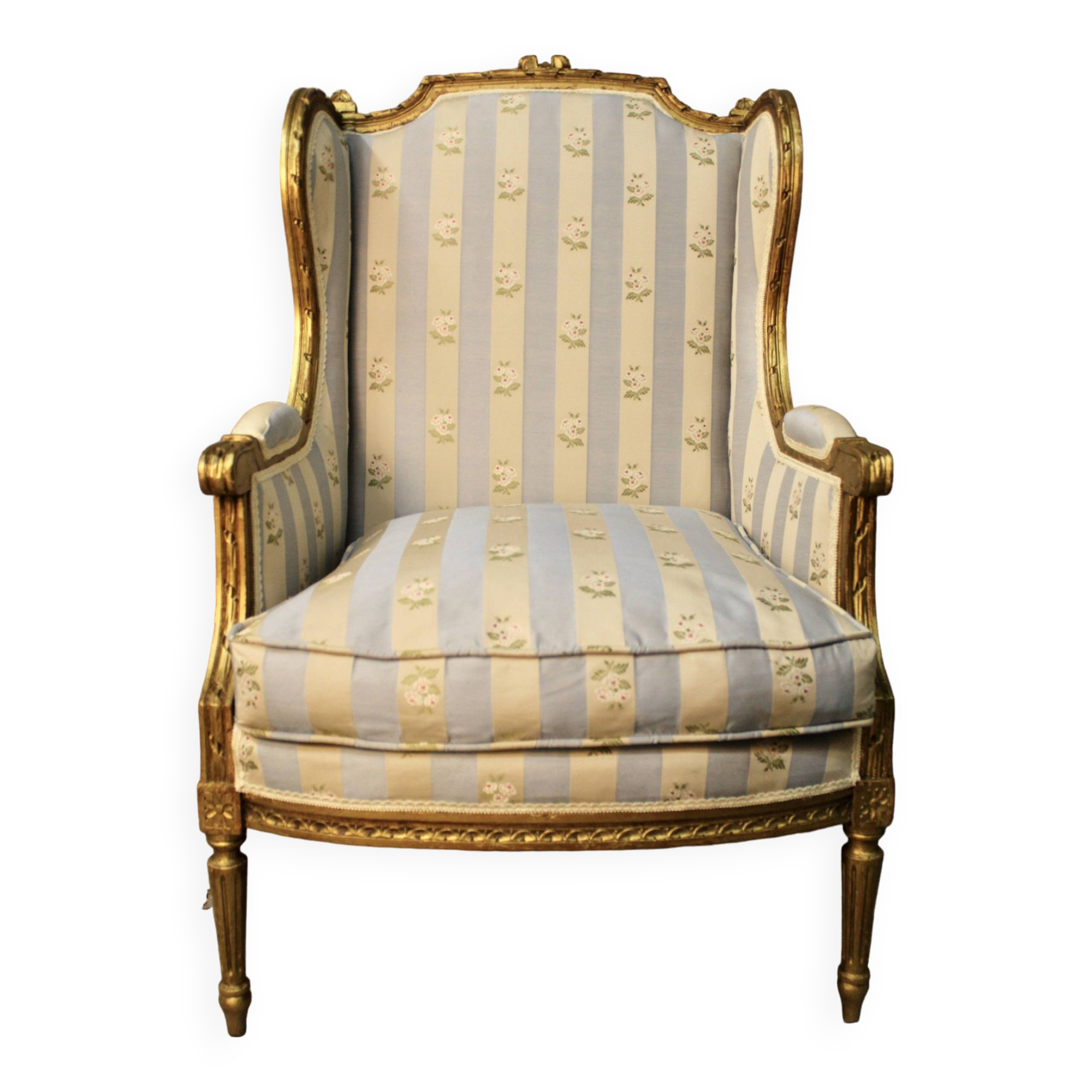 Louis XVI style gilt wood wingback armchair