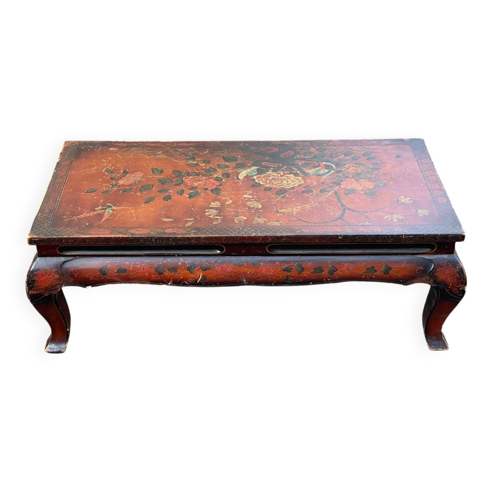 Table basse asiatique motifs fleurs