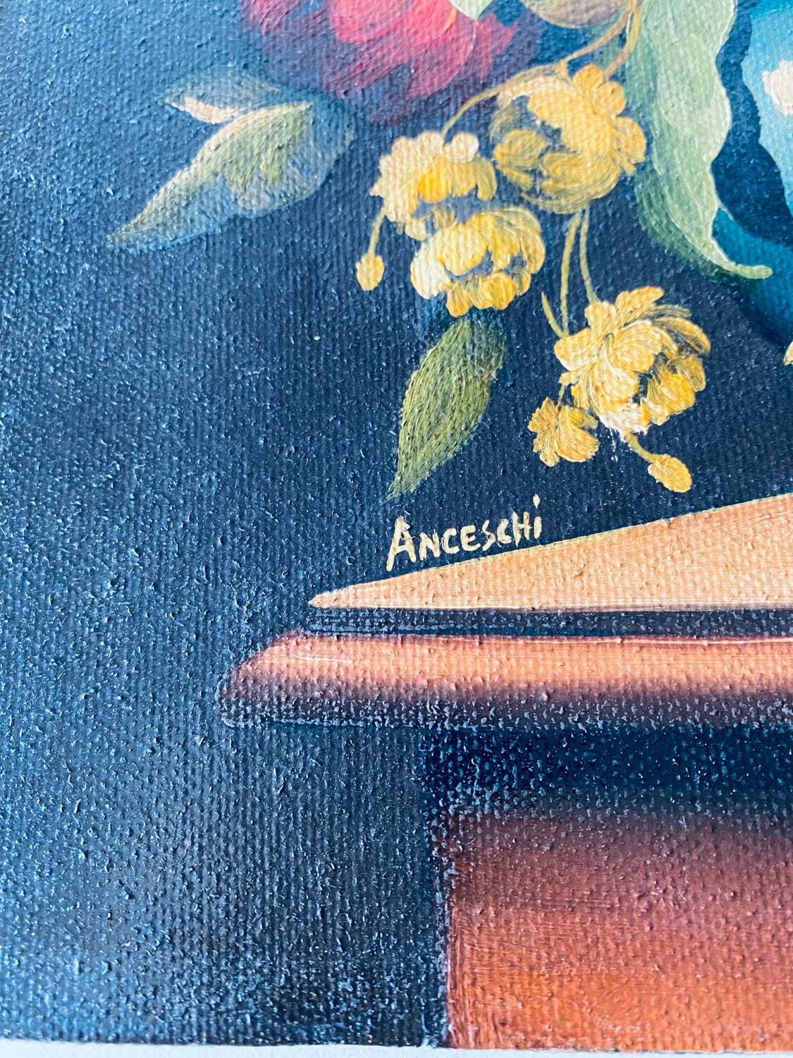 Oil on canvas bouquet of flowers signed Anceschi