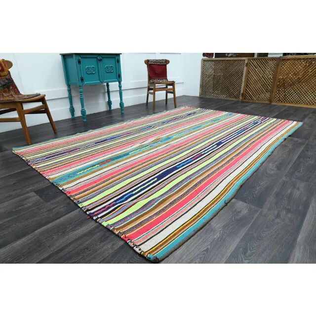 1970s Vintage Turkish Oushak Handmade Multi Color Area Rug 199x290