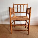 Antique Dutch bobbin chair with rush seating