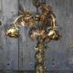 Pair of bronze and gold metal floral wall sconces, flower wall lamp.