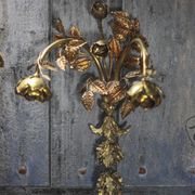 Pair of bronze and gold metal floral wall sconces, flower wall lamp.