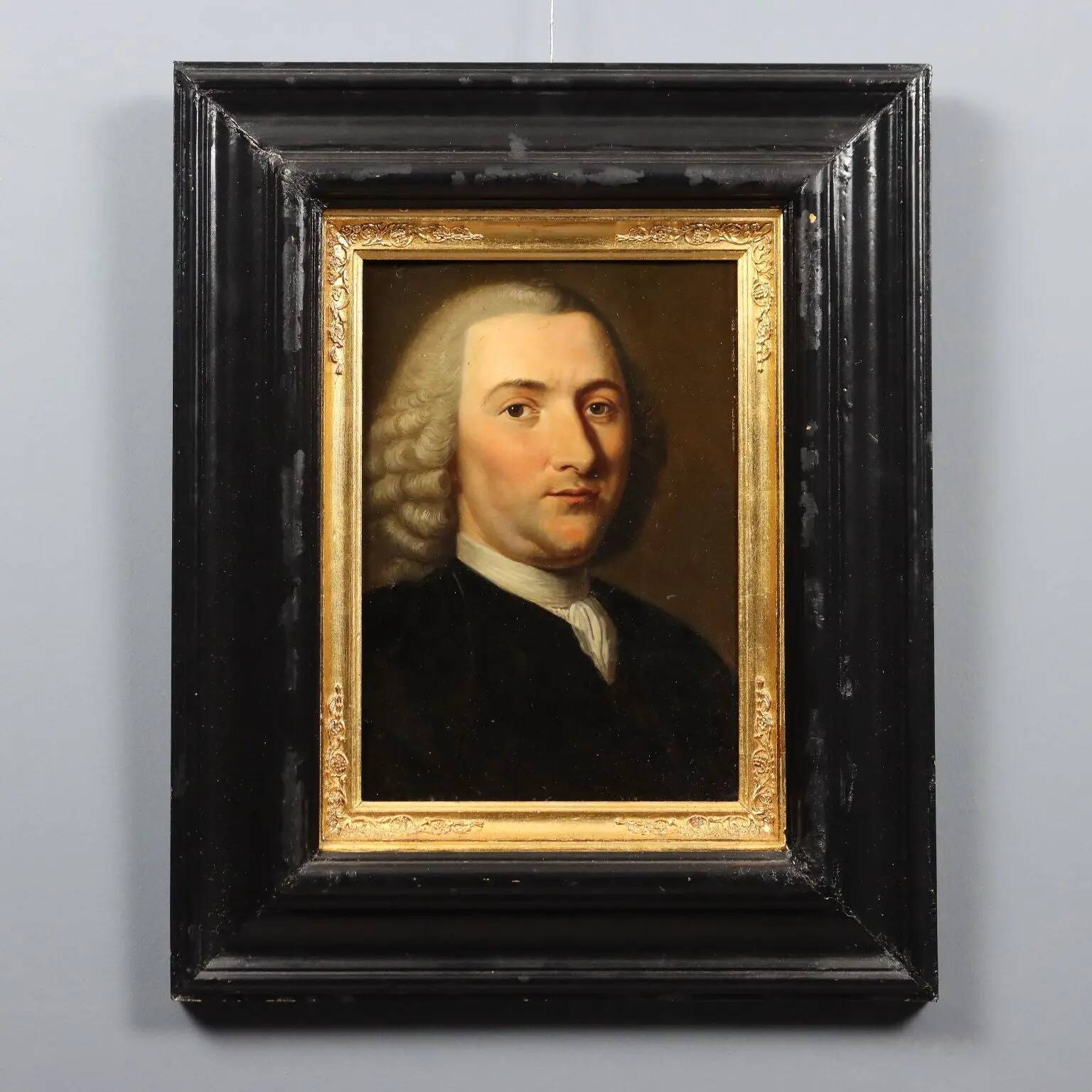 Ancient painting, portrait of Petrus Camper, oil on panel, 18th century.
