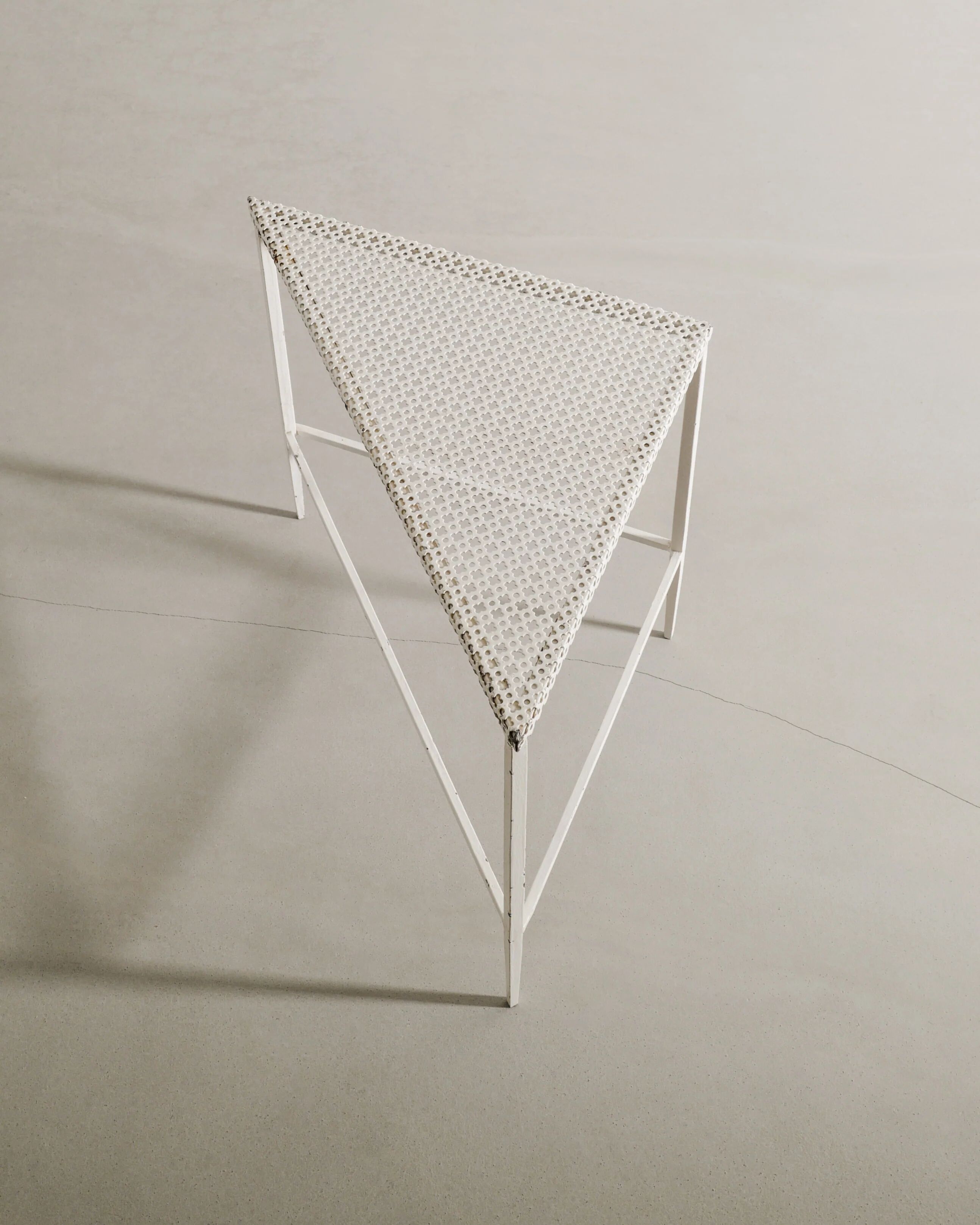 Set of Three French White Metal Side Tables by Mathieu Matégot, 1950s