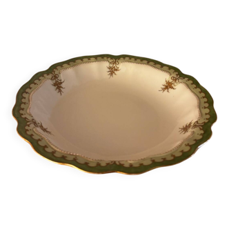 Green Limoges porcelain serving dish with gilt trim