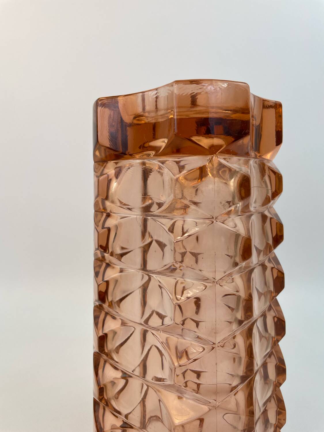 Large pink glass vase in Art Deco style