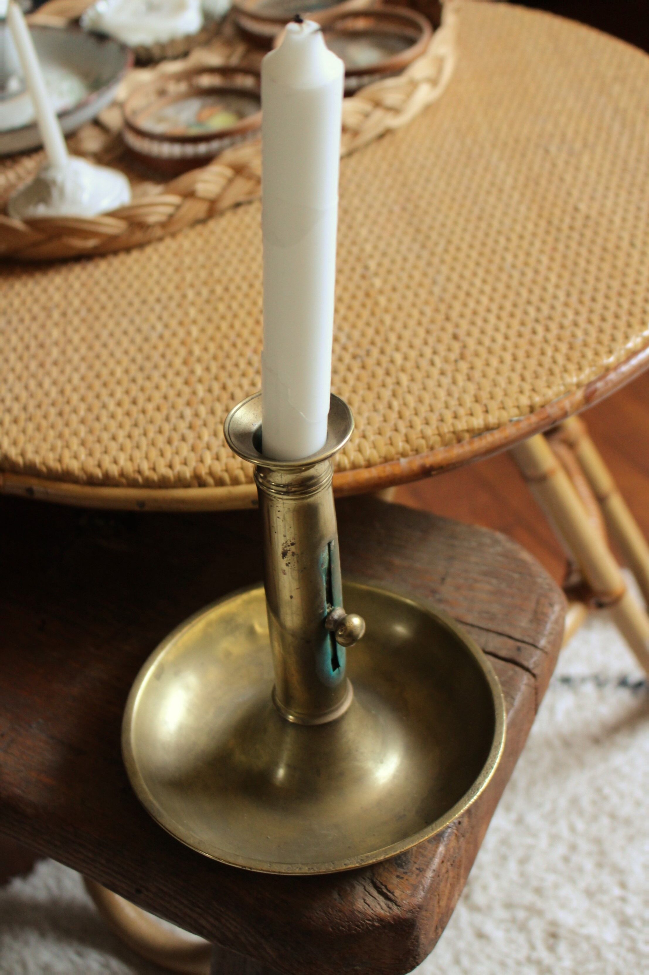 Brass pusher round cut candle holder