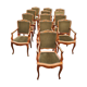 13 Louis XV style armchairs in olive green velvet