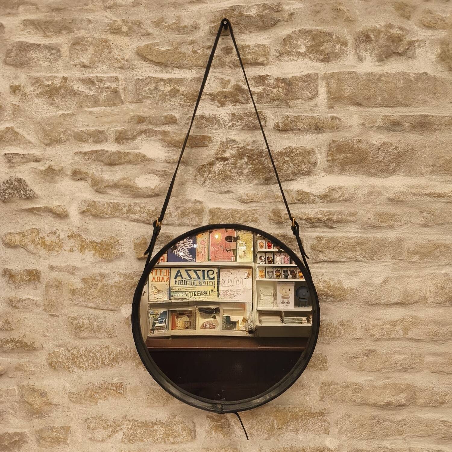 Miroir cuir de Jacques Adnet, vintage 1950