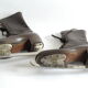 Pair of ice skates vintage with ankle boots leather brown-blade Stille Stockholm 30/40 years