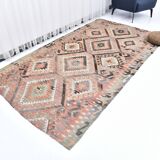 5x9 Red & Brown Tribal Kilim Rug 157x279Cm