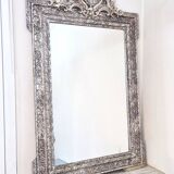 Large Napoleon III mirror, Louis XV / Rocaille style, silver leaf.
