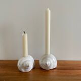 Pair of iridescent ceramic shell candle holders
