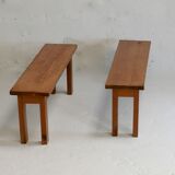 Pair of brutalist benches. Wood. France. Circa 1960.