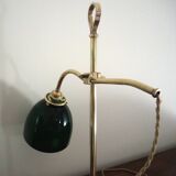 Lampe à poser de bureau en laiton col de cygne opaline verte
