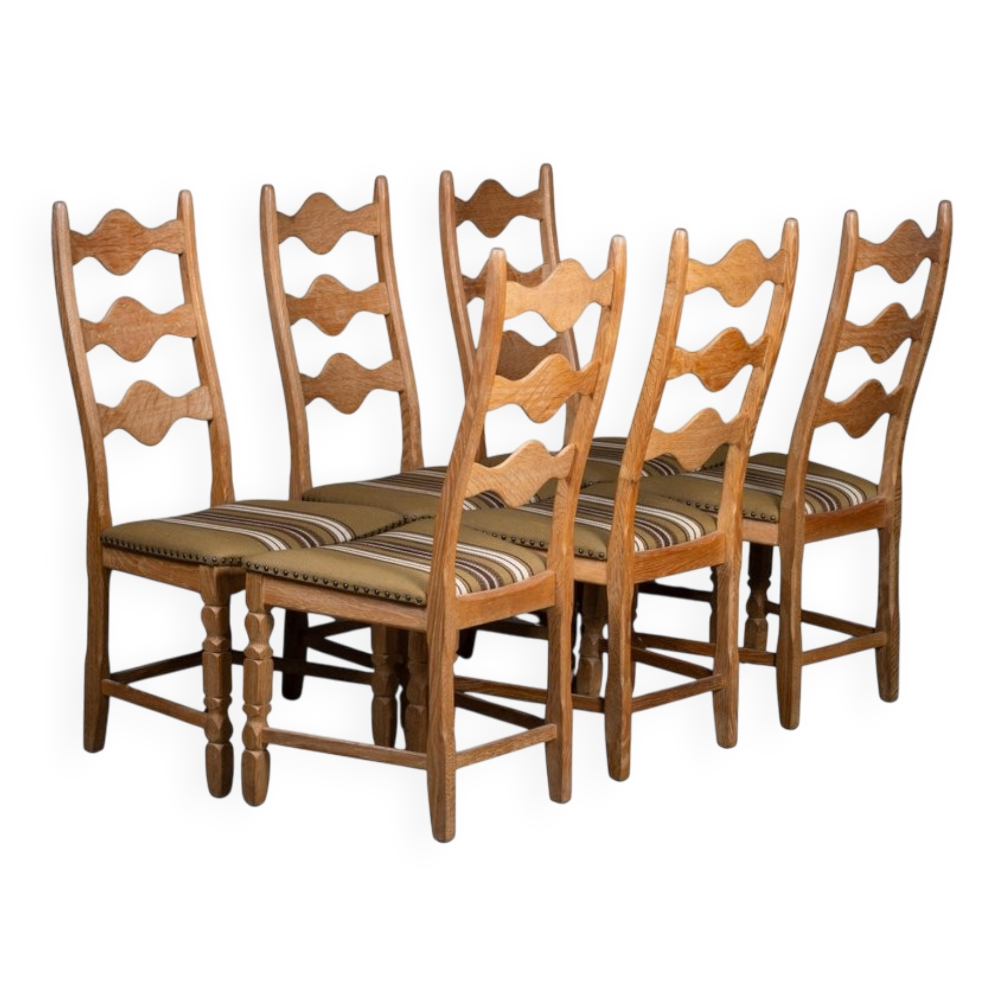 Brutalist Oak Dining Chairs by Henning Kjærnulf, 1960s, Set of 6