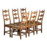 Brutalist Oak Dining Chairs by Henning Kjærnulf, 1960s, Set of 6