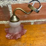 Antique Swan Neck Wall Lamp Gold Metal + Vintage Pink Glass Tulip