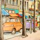 Vintage Large Modernist Original  Oil on Canvas" City Idyll" by - Vintage & Framed