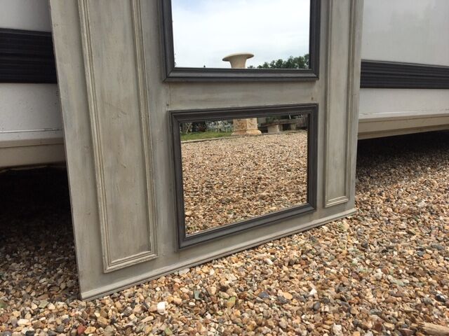 old trumeau mirror start xx to 2 mirrors patinated gray alpaca and gray trench coat 114x138cm