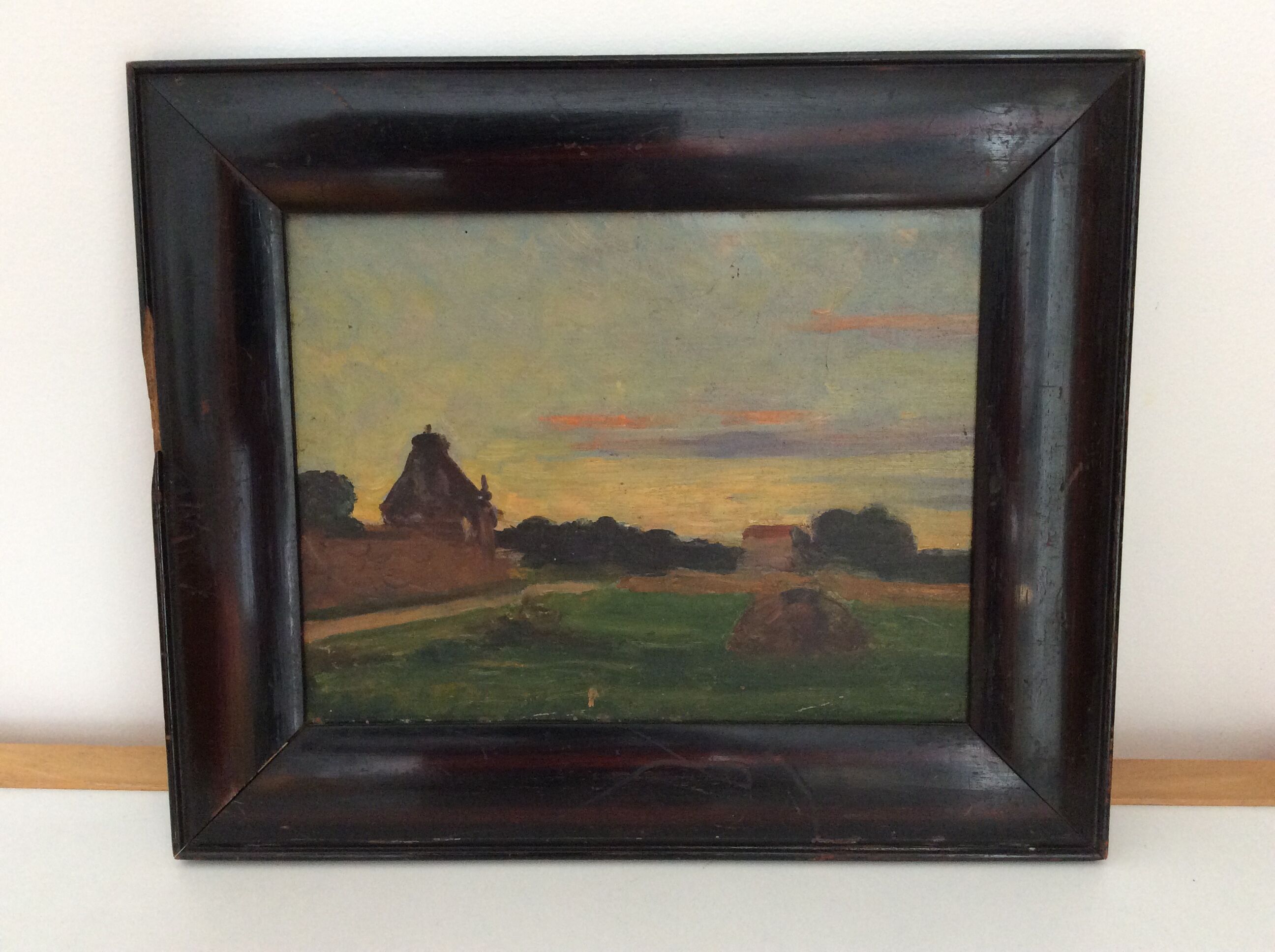 Old painting, countryside landscape