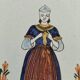 Hand-painted Breton plate, decorated with a woman knitting, 1950s