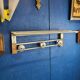 Coat rack, oak, vintage aluminum