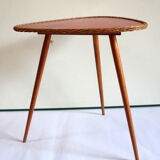 60s wood and rattan tripod coffee table
