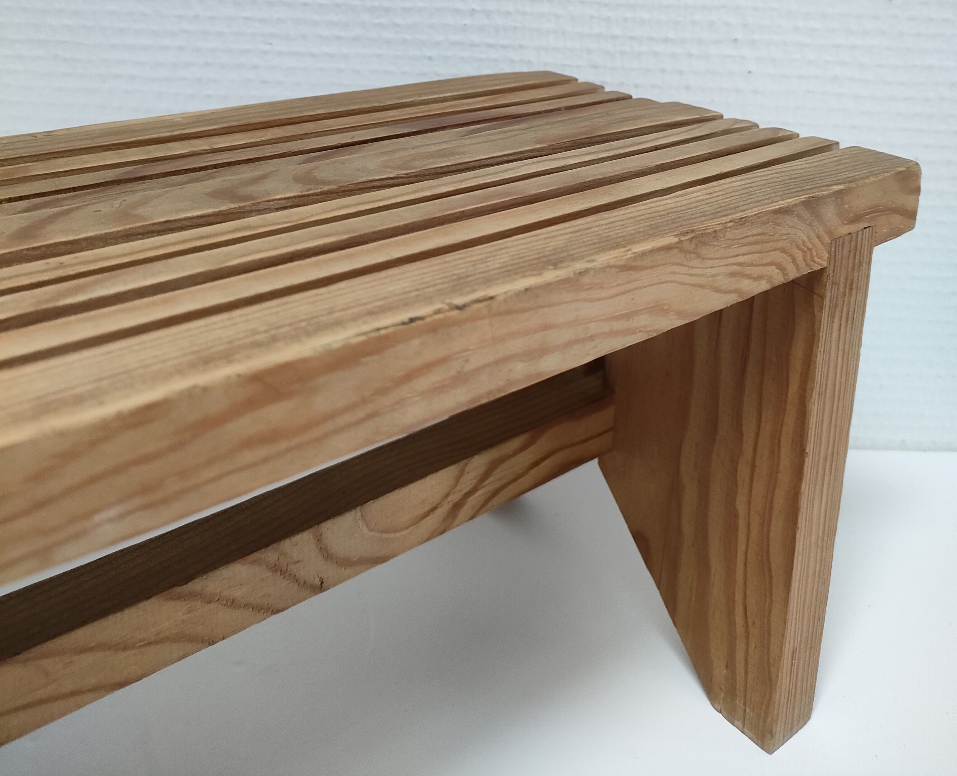 Vintage solid pine slatted low stool