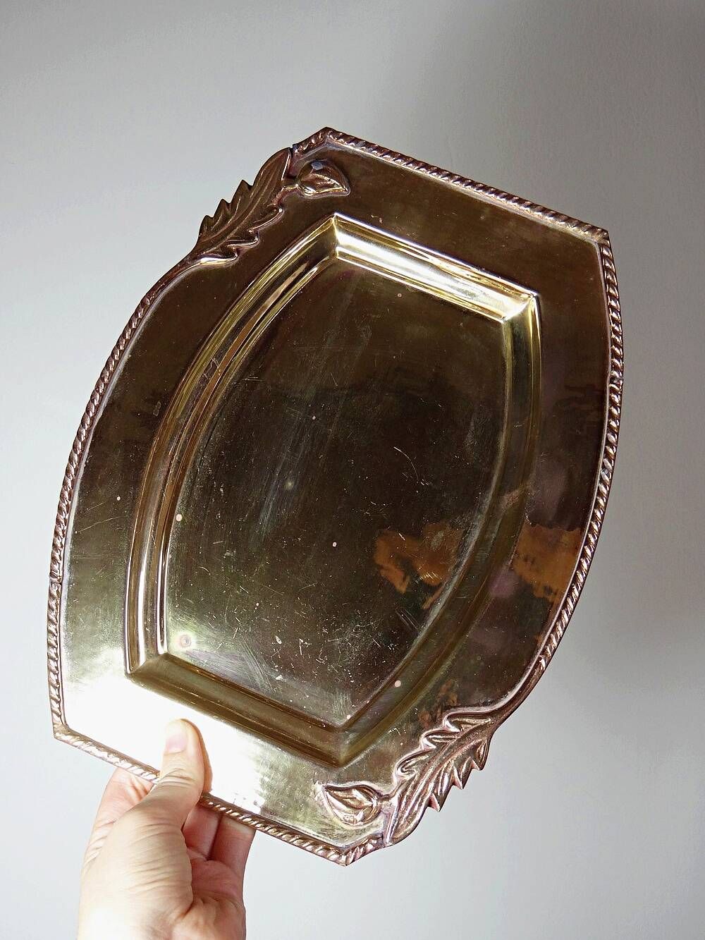 Small vintage brass tray with a floral design, Louis XVI style.