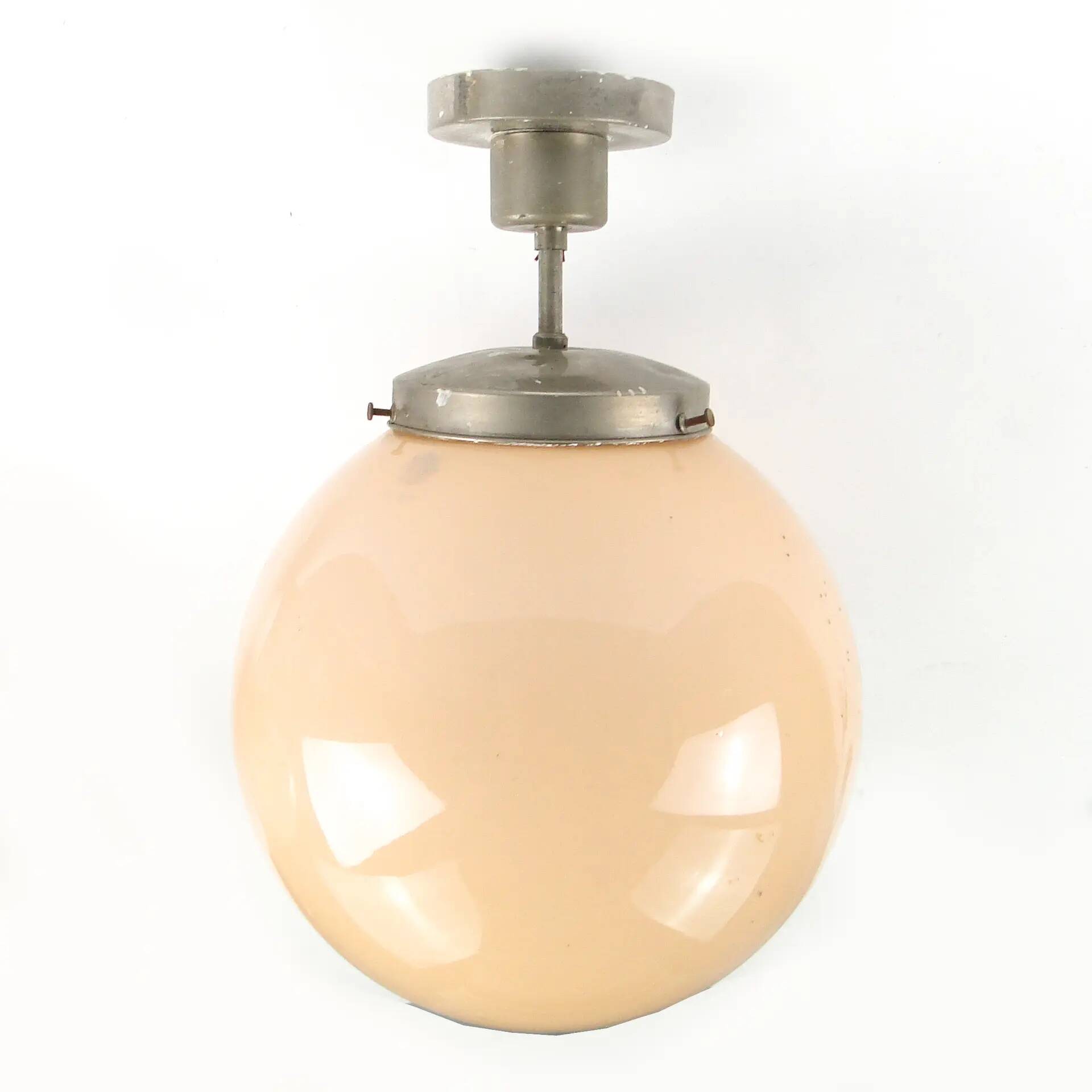 Ceiling lamp, Art Deco, nickel-plated brass, beige glass, Austria, 1930s