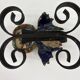 Owl Sculpture in Glazed Ceramic Dated 1991 on Wrought Iron Base
