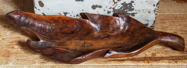Coupe feuille en bois massif sculptée XXL ancienne