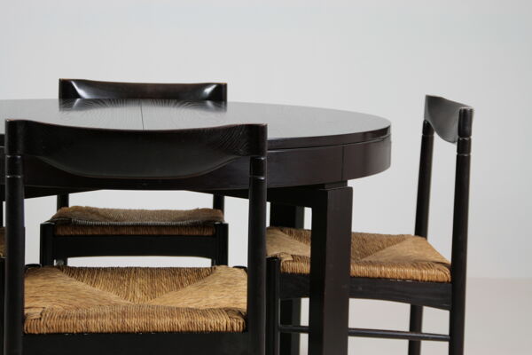 Ensemble à repas vintage en laqué noire, Italie 1970s