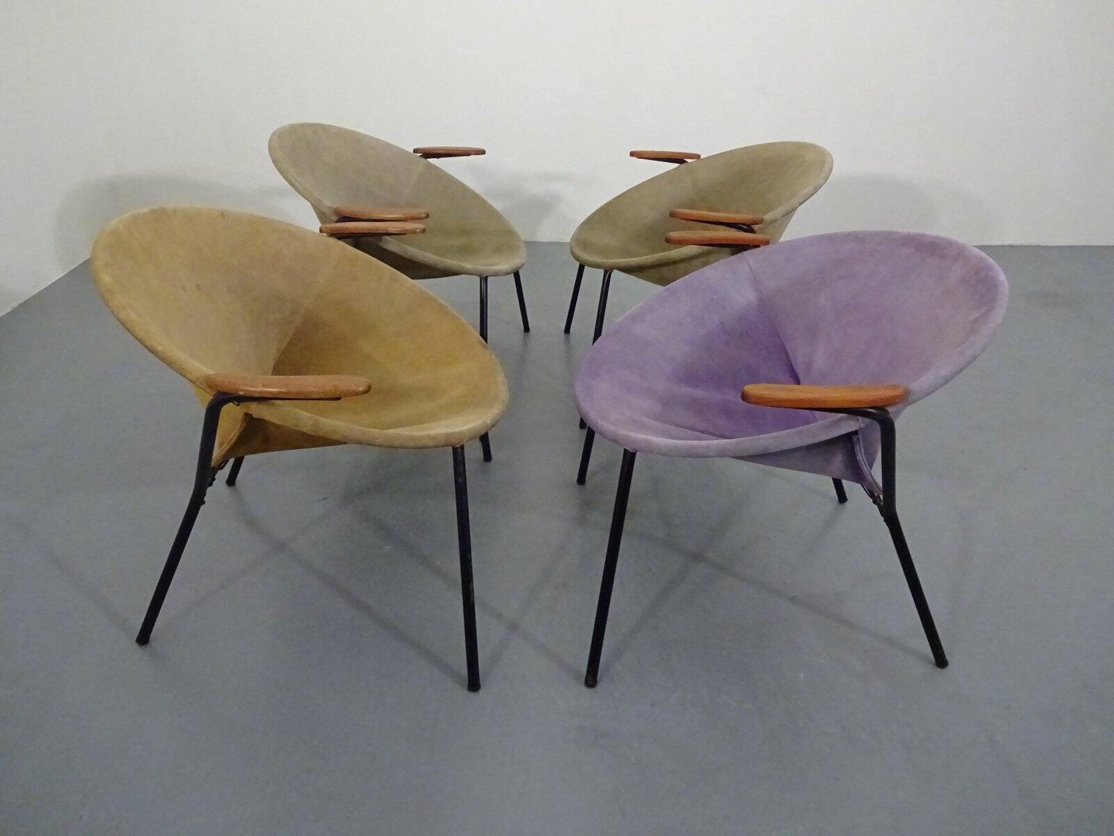 Danish Sueded Balloon Chairs by Hans Olsen for Lea Furniture, 1950s, Set of 4