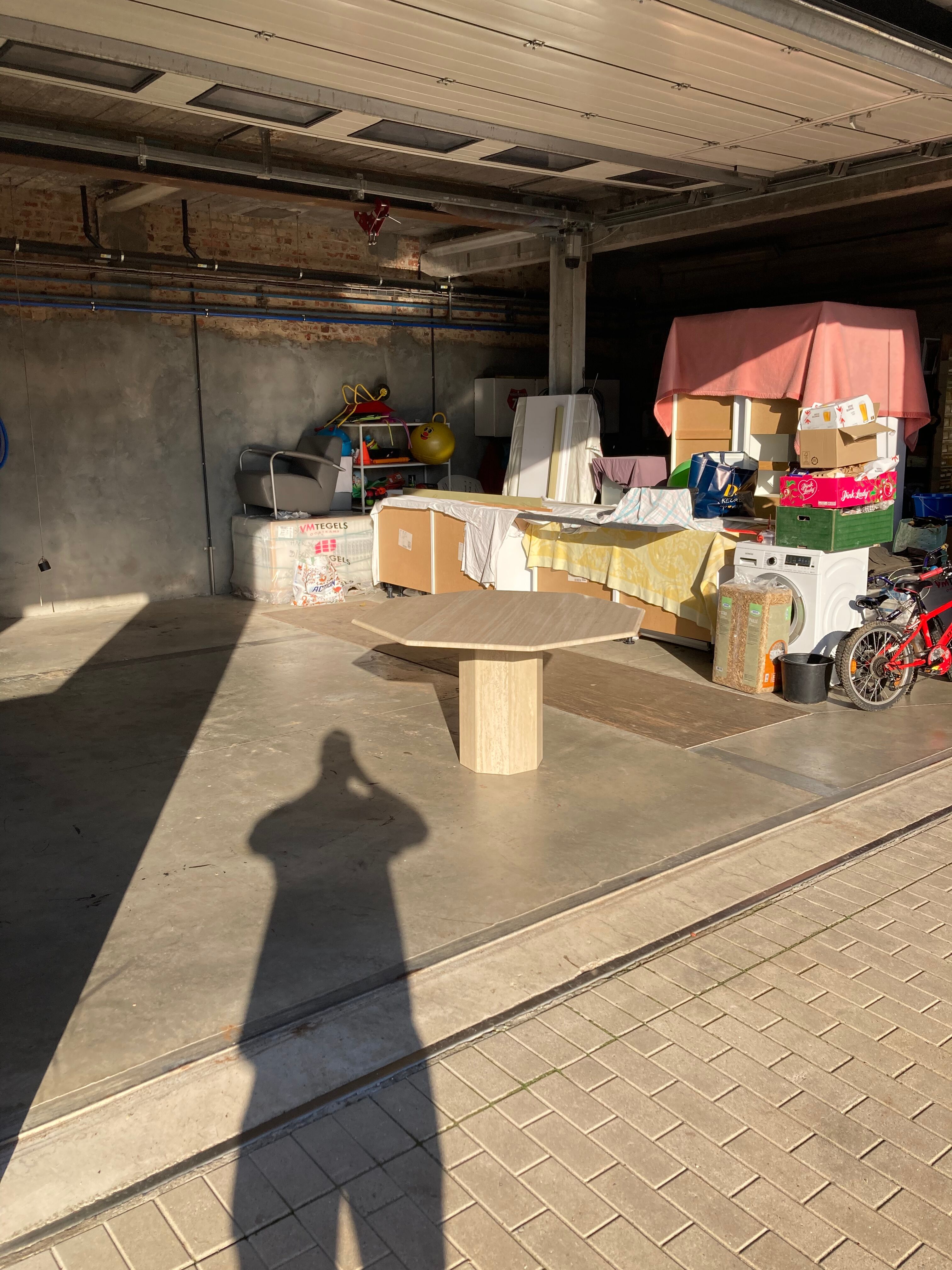 Travertin dining table octagonal