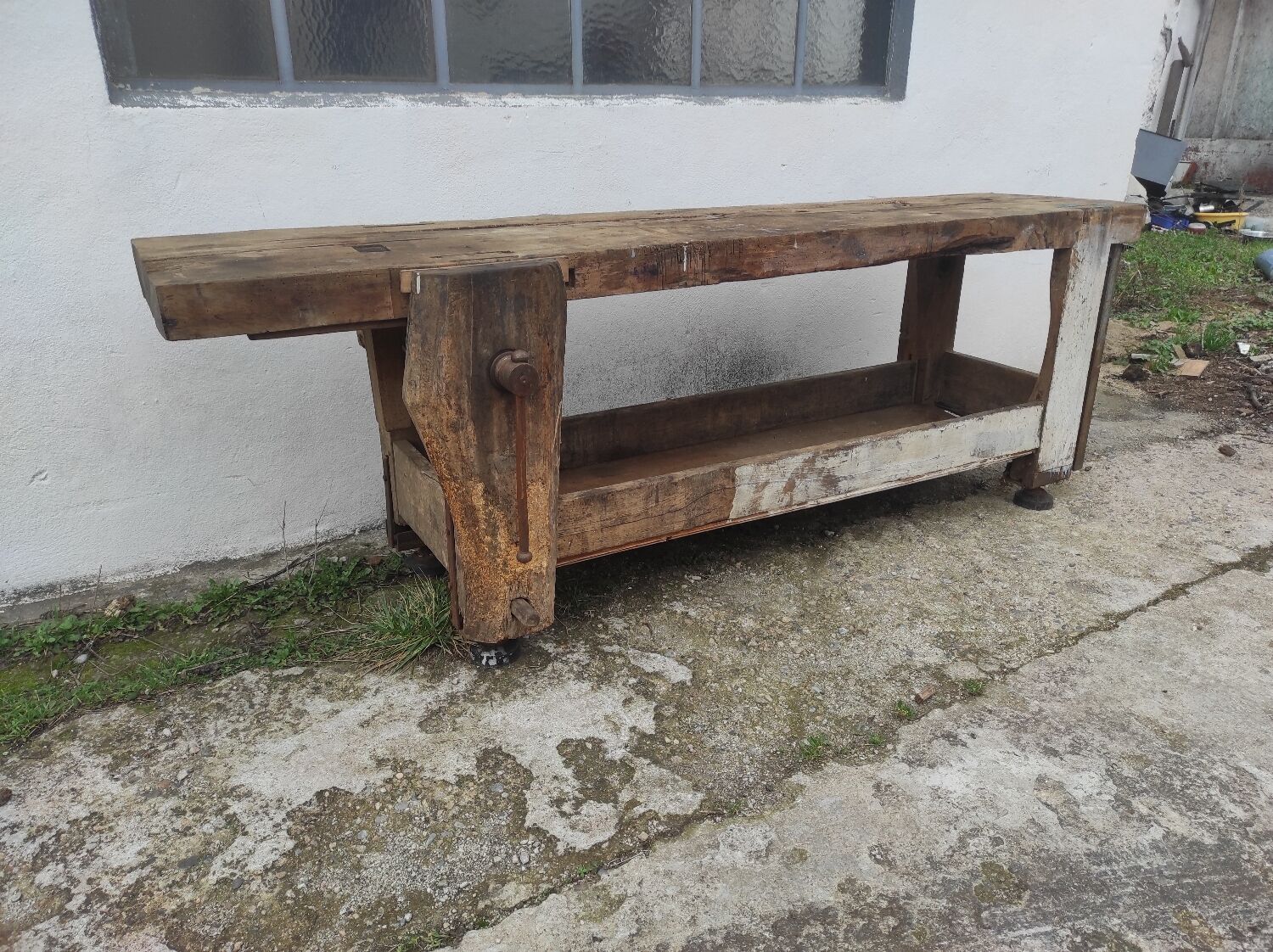 Old carpenter's workbench 2m40 in beech