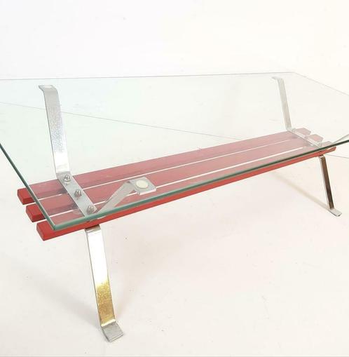 Coffee table chrome red glass tray
