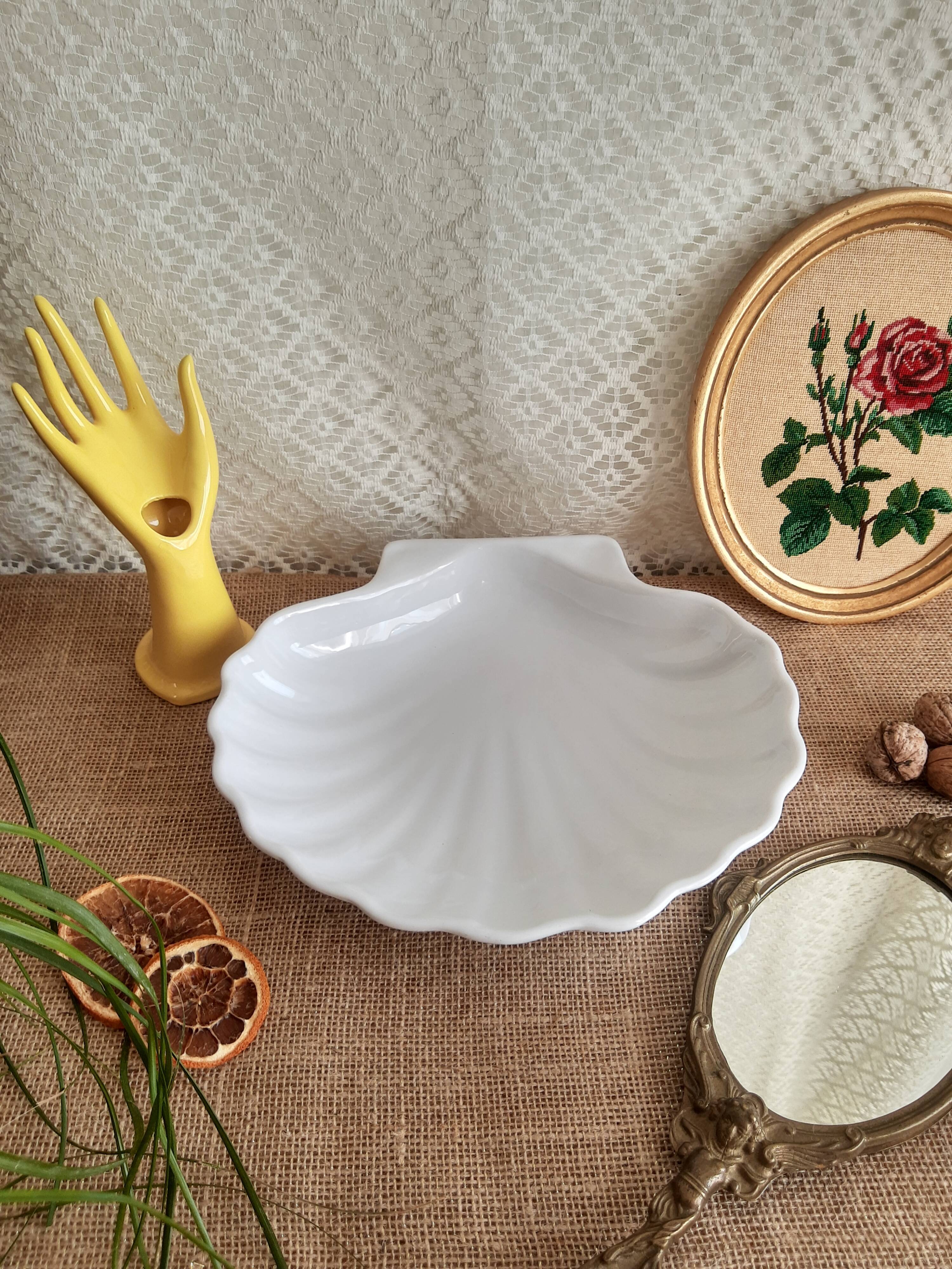 White shell dish Emile Henry France vintage