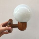 Modernist wall lamp in pine and opaline